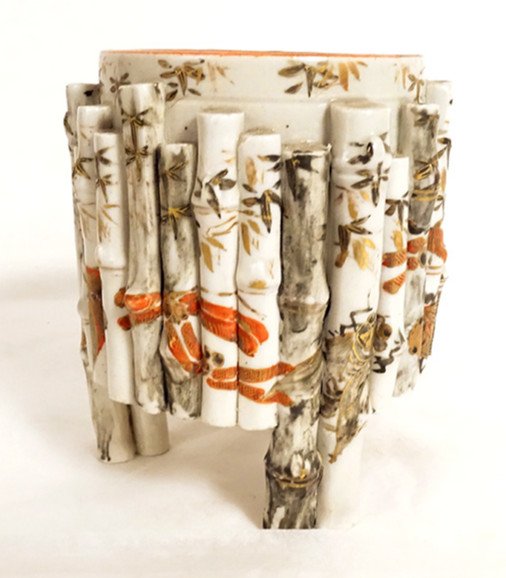 Pot à Pinceaux Porcelaine Kutani Japon Bambous Insectes Papillons Fin XIXè