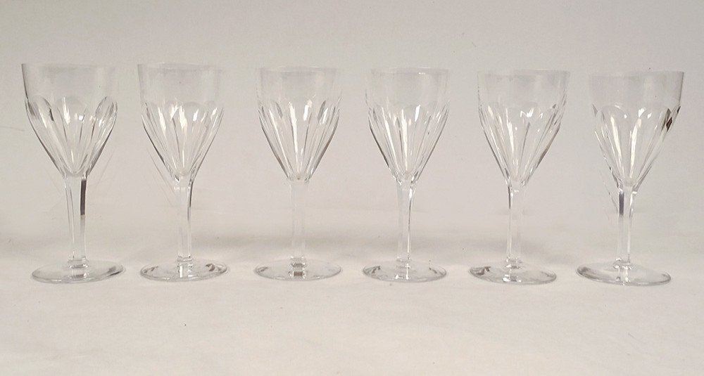 6 Saint-louis Cut Crystal Porto Aperitif Glasses Bristol Model 20th Century