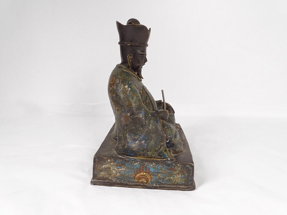 Bronze Sculpture Cloisonné Enamels Seated Wise Man Japan 19th Century-photo-2