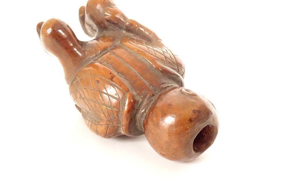 Snuffbox Boxwood Carved Crouching Figure Father Colic Folk Art-photo-2