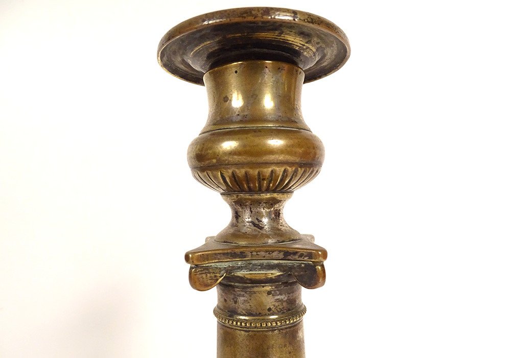 Pair Of Louis XVI Candlesticks Bronze Flambeaux Column Ionic Capital 18th Century-photo-4
