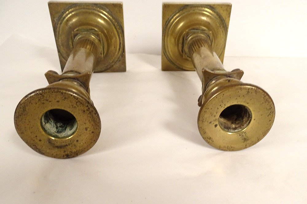 Pair Of Louis XVI Candlesticks Bronze Flambeaux Column Ionic Capital 18th Century-photo-2