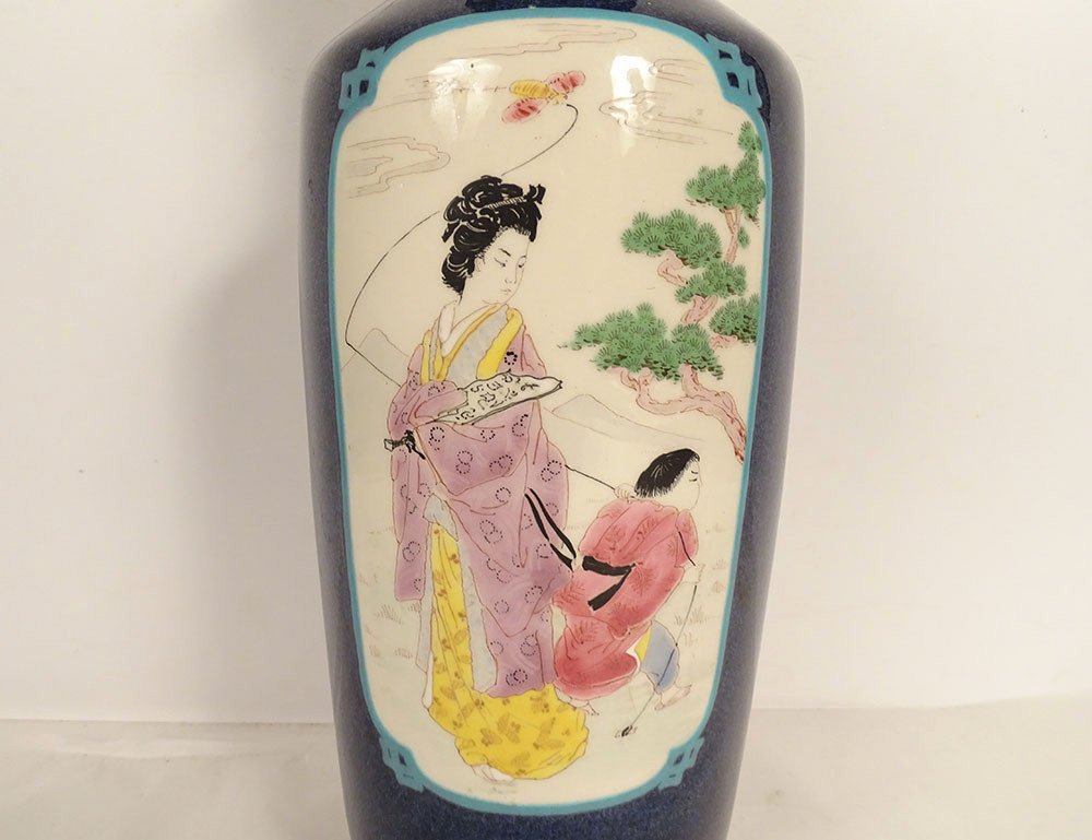 Vase Céramique Sèvres Décor Japonisant Femme Enfant Paysage Hérons XIXème-photo-2