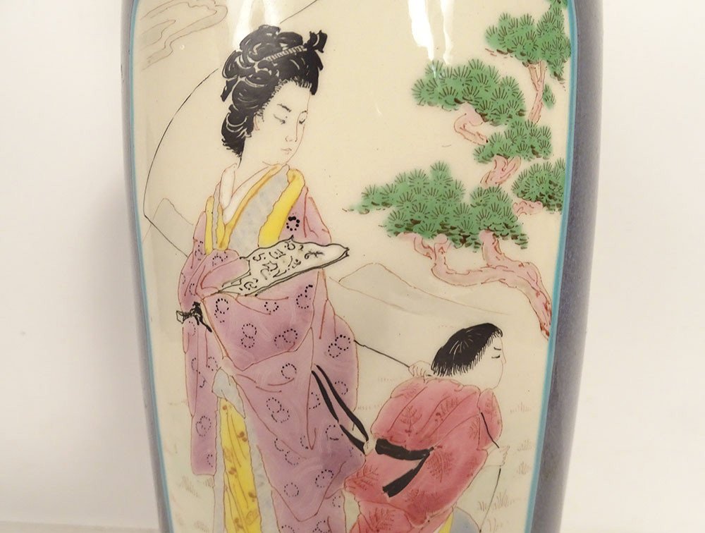 Vase Céramique Sèvres Décor Japonisant Femme Enfant Paysage Hérons XIXème-photo-3