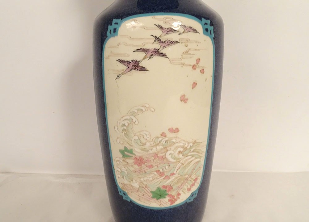 Vase Céramique Sèvres Décor Japonisant Femme Enfant Paysage Hérons XIXème-photo-1