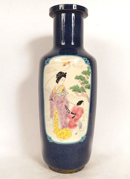 Vase Céramique Sèvres Décor Japonisant Femme Enfant Paysage Hérons XIXème