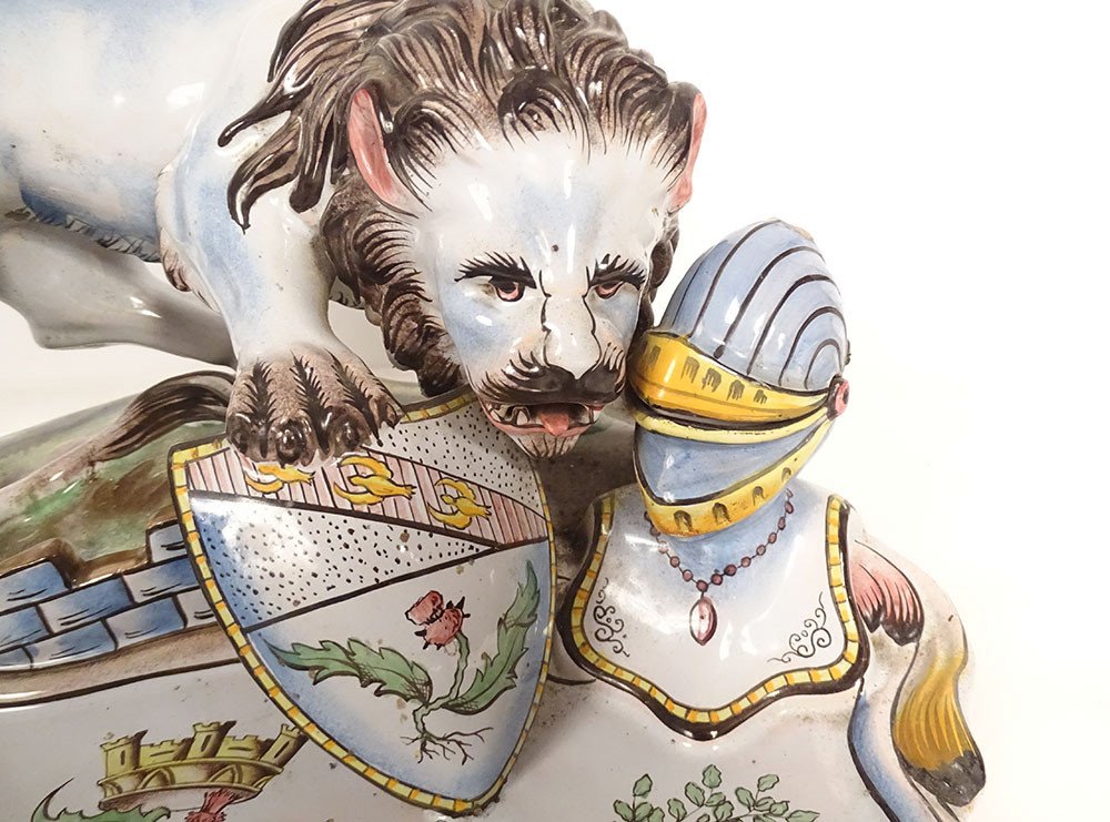 Encrier Faïence Saint-Clément Emile Gallé Lion Héraldique Blason Nancy XIXè-photo-3