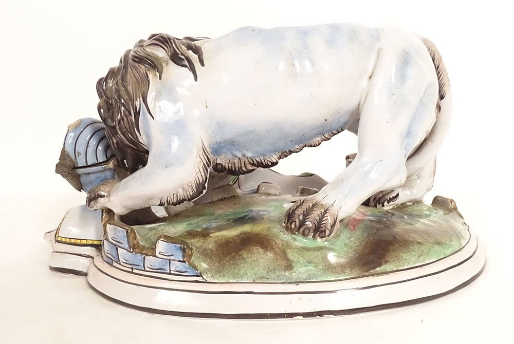 Encrier Faïence Saint-Clément Emile Gallé Lion Héraldique Blason Nancy XIXè-photo-4
