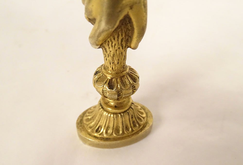 Seal Stamp Gilded Bronze Hand Ring Flowers Delbrouck End Of 19th Century-photo-3