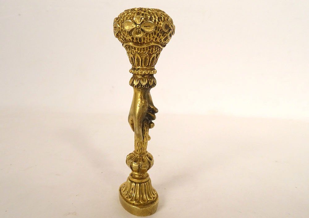 Seal Stamp Gilded Bronze Hand Ring Flowers Delbrouck End Of 19th Century-photo-5