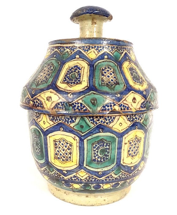 Jobbana Polychrome Earthenware Butter Pot Morocco Maghreb Fez Morocco 19th Century