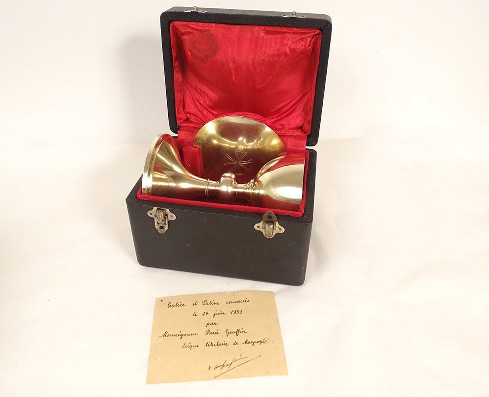 Chalice Paten Agent Vermeil Minerva Henri Nesme Cross Case Pb 409gr 20th Century-photo-2