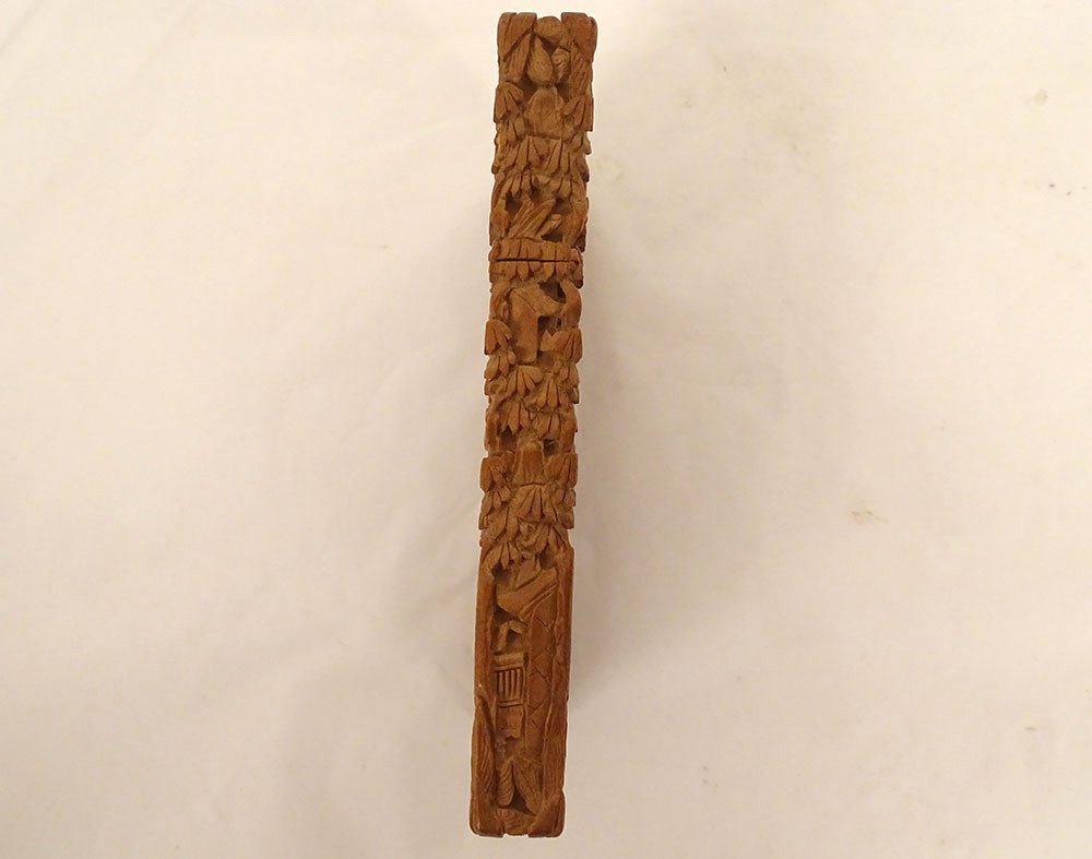 Etui à Cartes Bois Santal Sculpté Personnages Palais Canton Chine XIXème-photo-4