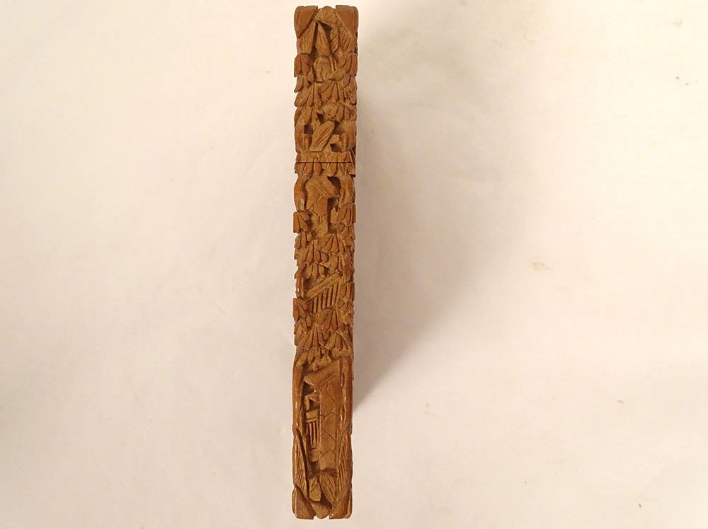 Etui à Cartes Bois Santal Sculpté Personnages Palais Canton Chine XIXème-photo-5