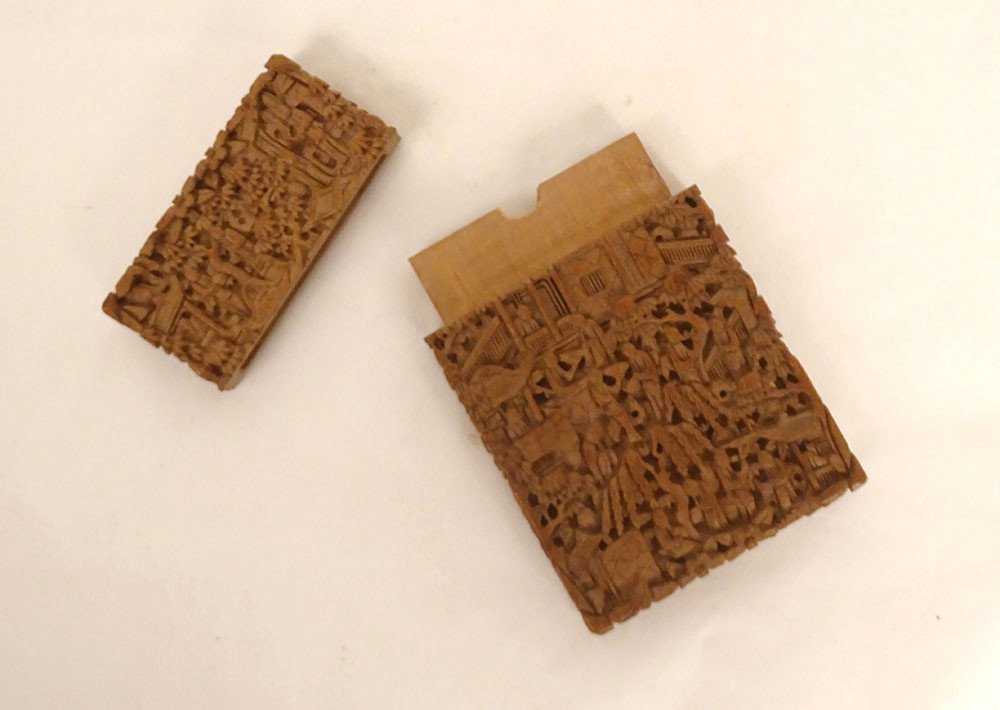 Etui à Cartes Bois Santal Sculpté Personnages Palais Canton Chine XIXème-photo-8