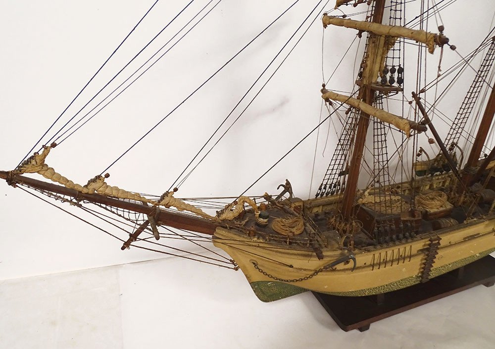 Model Boat Sailing Ship Two-masted Catalan Schooner Pailebot Marco End Of 19th Century-photo-2
