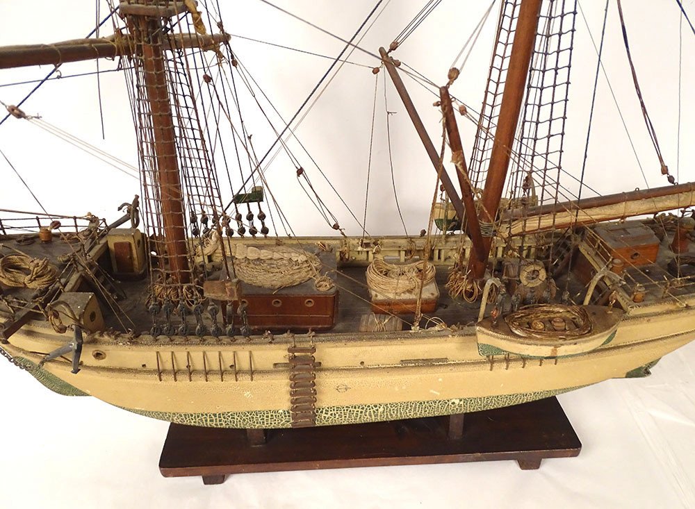 Model Boat Sailing Ship Two-masted Catalan Schooner Pailebot Marco End Of 19th Century-photo-3