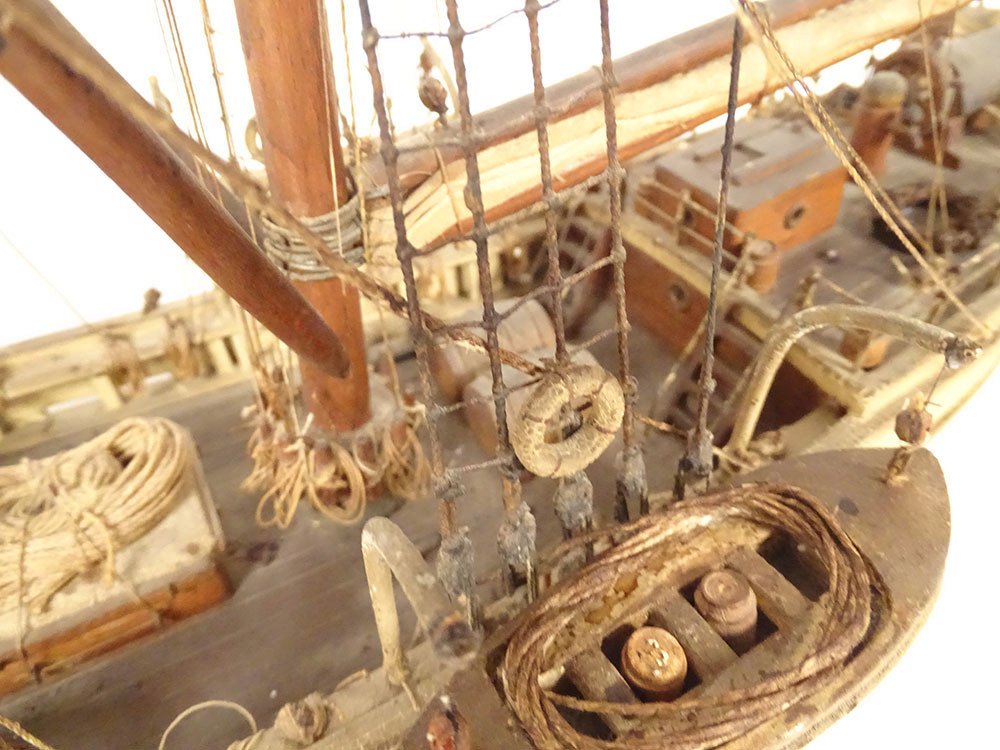 Model Boat Sailing Ship Two-masted Catalan Schooner Pailebot Marco End Of 19th Century-photo-2