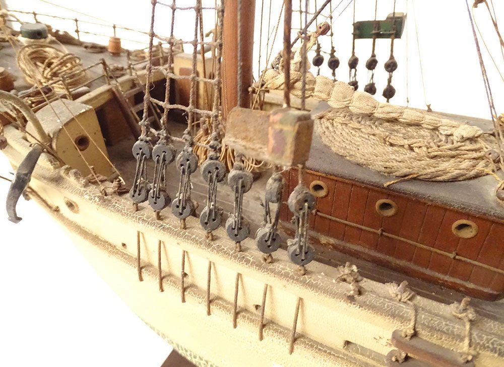Model Boat Sailing Ship Two-masted Catalan Schooner Pailebot Marco End Of 19th Century-photo-3