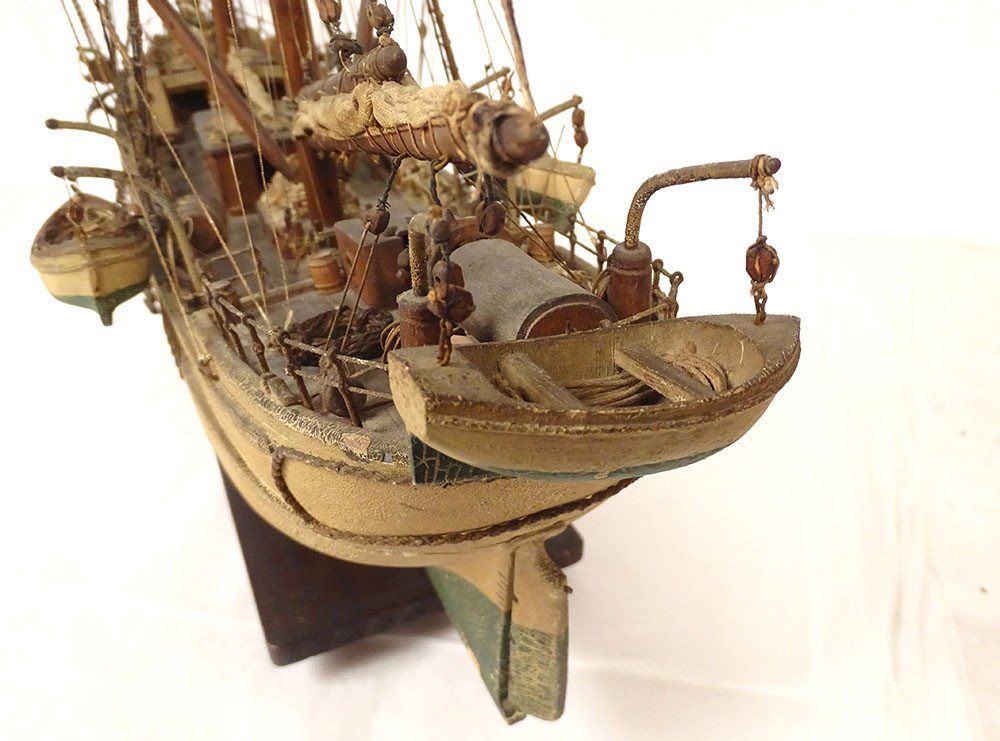 Model Boat Sailing Ship Two-masted Catalan Schooner Pailebot Marco End Of 19th Century-photo-5