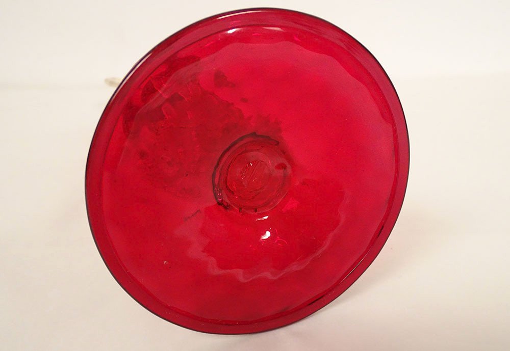 Vase Amphore Verre Soufflé Rouge Venise Murano Italie Dragon Dorure XXème-photo-5