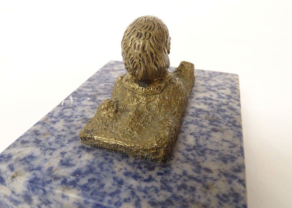 Petite Sculpture Presse-papier Bronze Doré Ours Marbre Sodalite Fin XIXème-photo-2