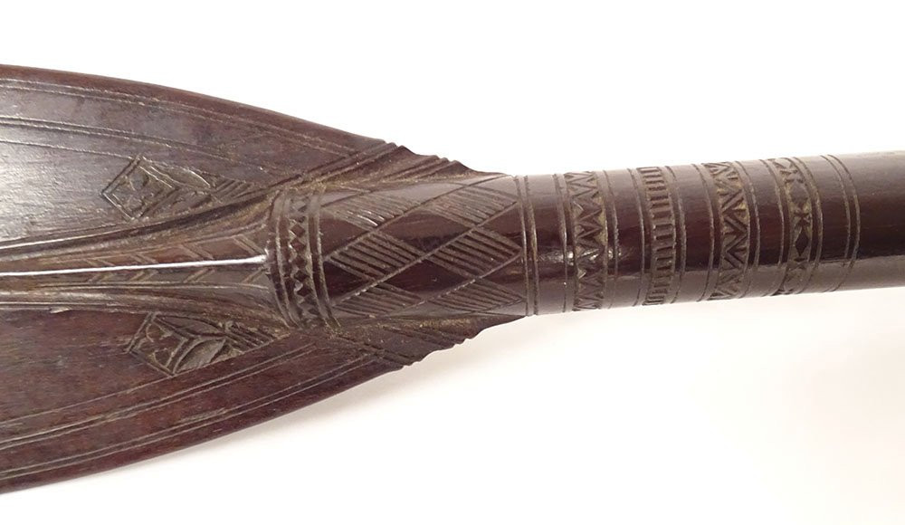 Grande Pagaie Bois Sculpté Dayak îles Bornéo Indonésie Asie XXème Siècle-photo-2