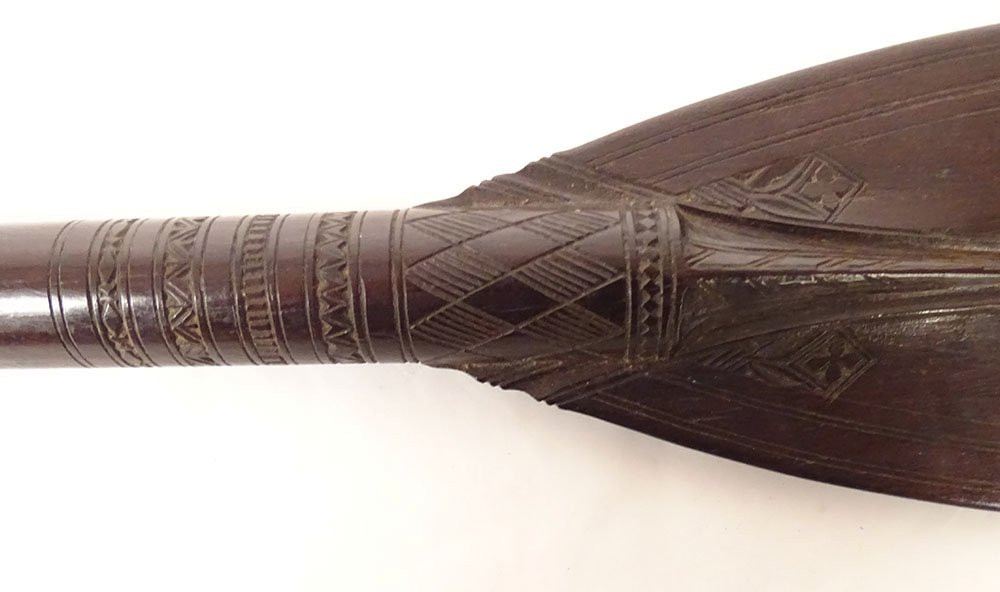 Grande Pagaie Bois Sculpté Dayak îles Bornéo Indonésie Asie XXème Siècle-photo-2