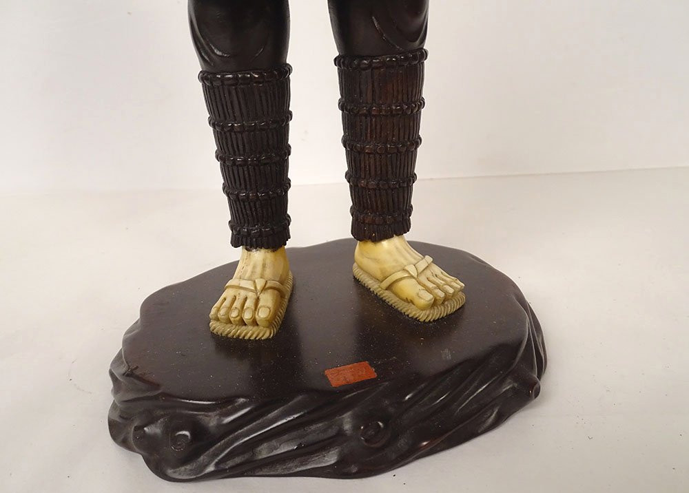 Okimono Statuette Wood Ivory Fisherman Fish Basket Japan Meiji Signed 19th-photo-1