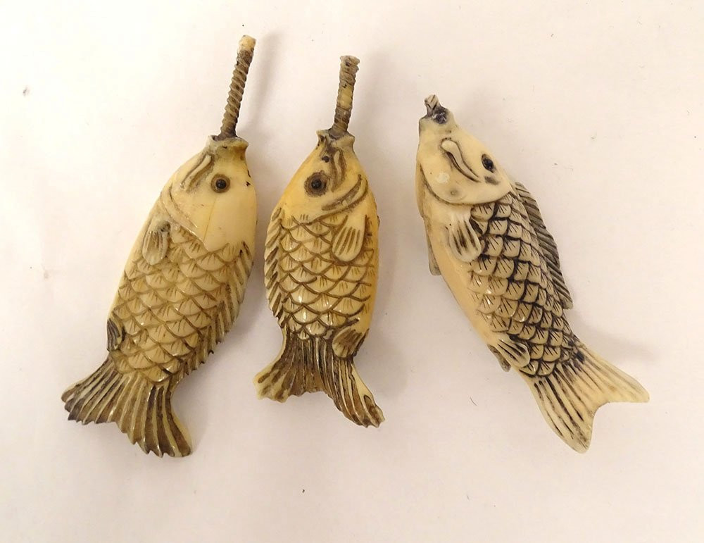 Okimono Statuette Wood Ivory Fisherman Fish Basket Japan Meiji Signed 19th-photo-6