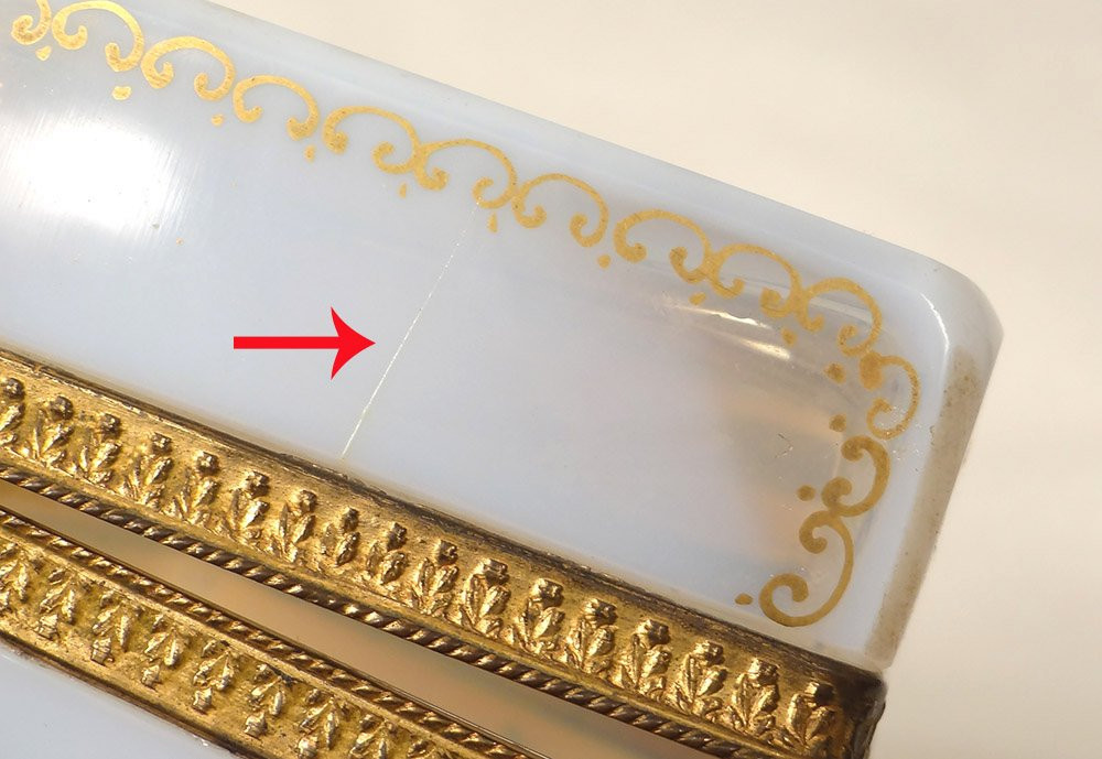 Coffret Boîte Opaline Blanche Dorure Fleurs Laiton Doré Charles X XIXème-photo-4