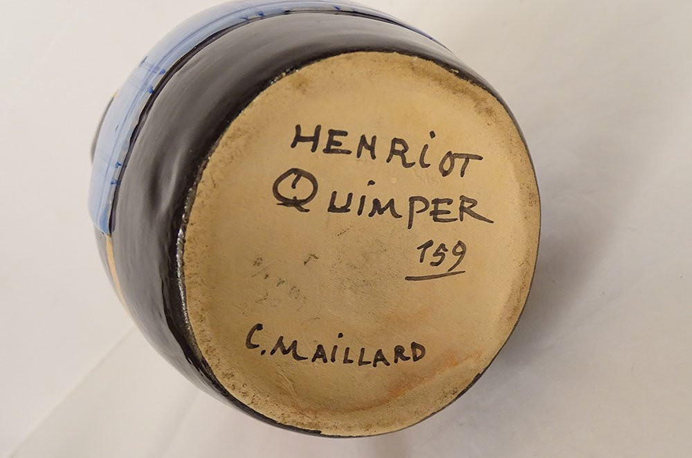 Pitcher Earthenware Henriot Quimper Charles Maillard Breton Apron 20th Century-photo-2