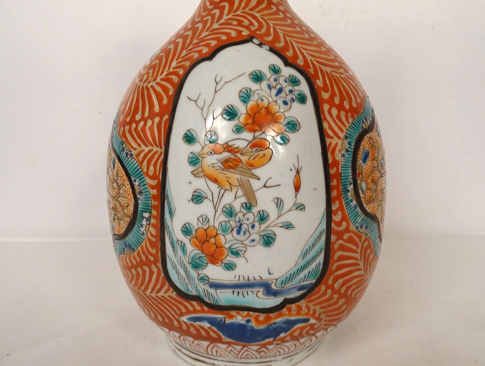 Vase Porcelaine Arita Japon Hichozan Shinpo Monzaemon Chauve-souris XIXème-photo-3