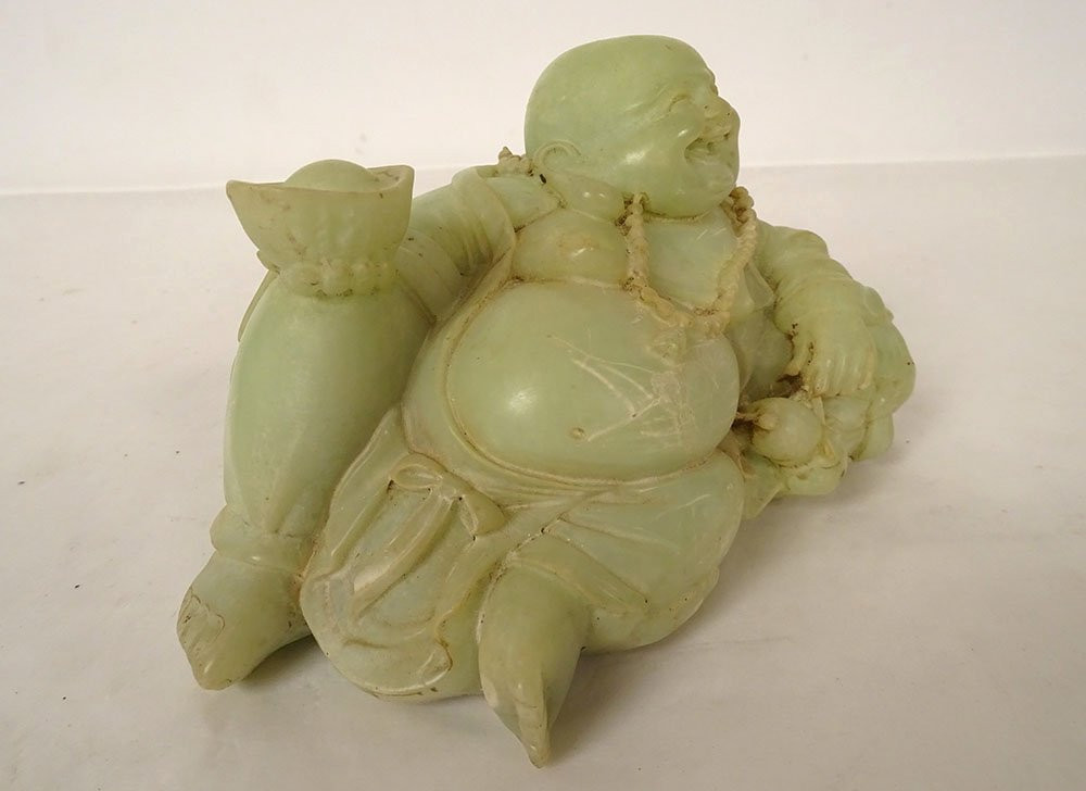 Chinese Jade Green Jadeite Sculpture Laughing Buddha Xuande Signature 19th Century-photo-1