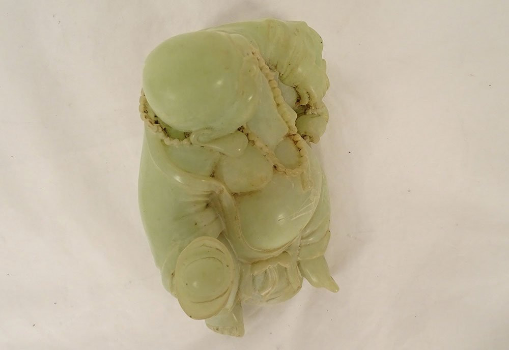 Chinese Jade Green Jadeite Sculpture Laughing Buddha Xuande Signature 19th Century-photo-4