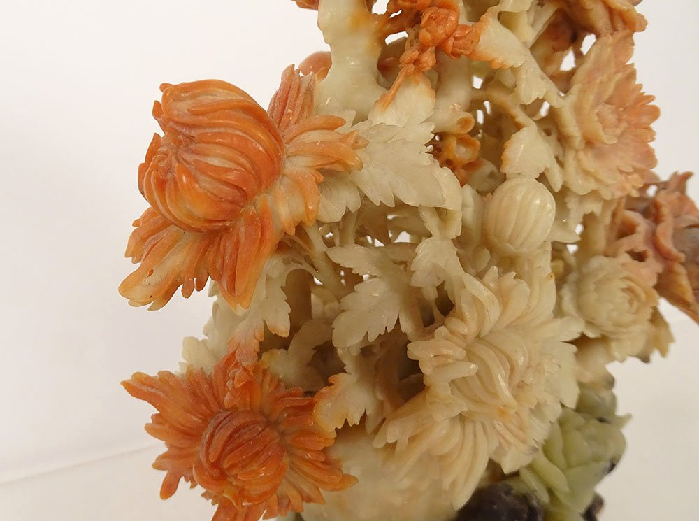 Chinese Stone Sculpture Of Bacon Bouquet Of Flowers Foliage China Late 19th Century-photo-4