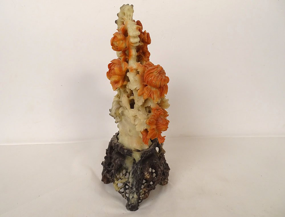 Chinese Stone Sculpture Of Bacon Bouquet Of Flowers Foliage China Late 19th Century-photo-2
