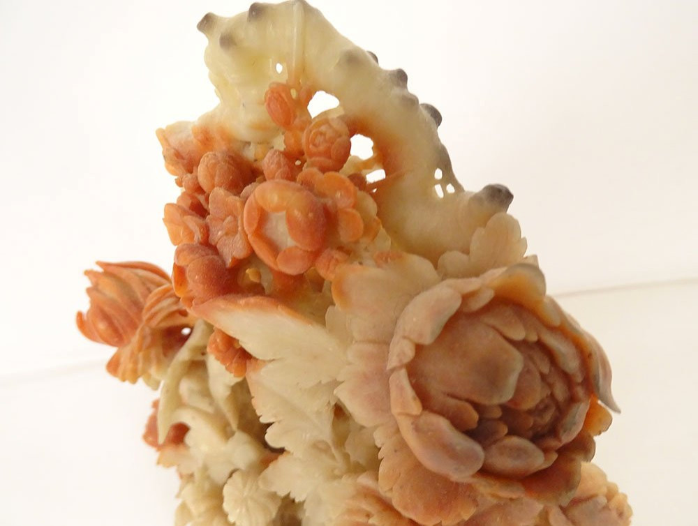 Chinese Stone Sculpture Of Bacon Bouquet Of Flowers Foliage China Late 19th Century-photo-6