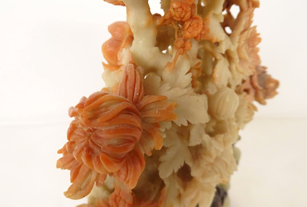 Chinese Stone Sculpture Of Bacon Bouquet Of Flowers Foliage China Late 19th Century-photo-7
