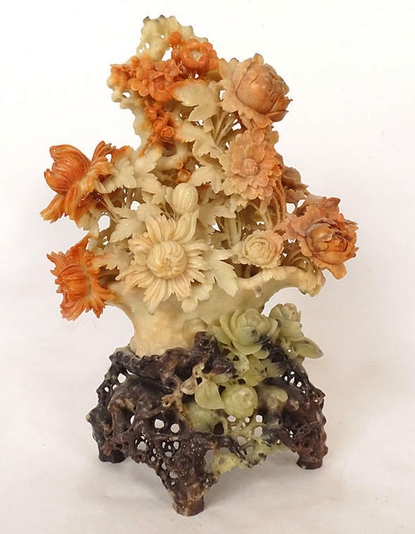 Chinese Stone Sculpture Of Bacon Bouquet Of Flowers Foliage China Late 19th Century