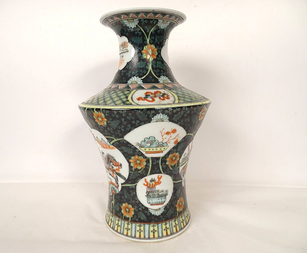 Chinese Porcelain Vase Figures Horses General Flowers China Early 20th Century-photo-3