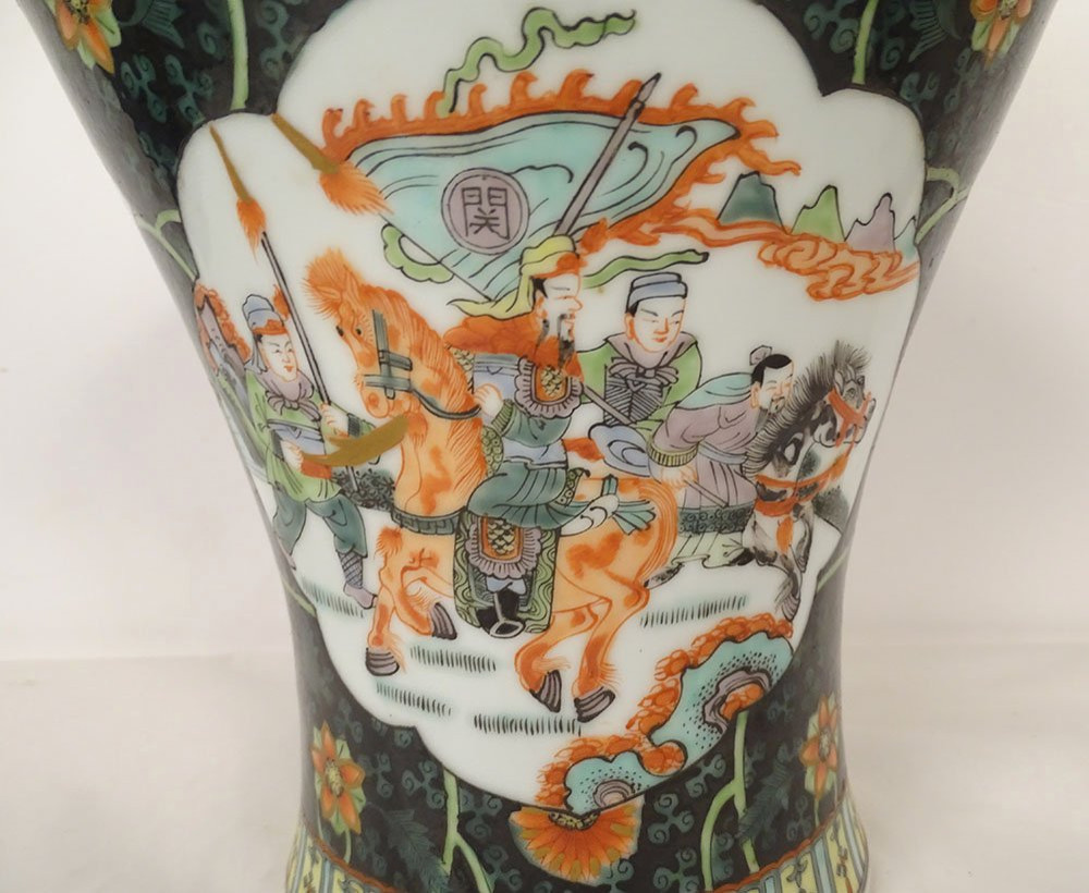 Chinese Porcelain Vase Figures Horses General Flowers China Early 20th Century-photo-1