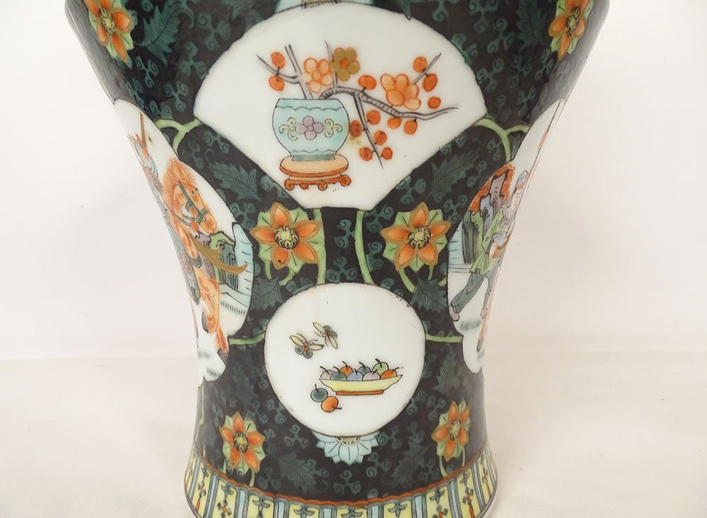 Chinese Porcelain Vase Figures Horses General Flowers China Early 20th Century-photo-6