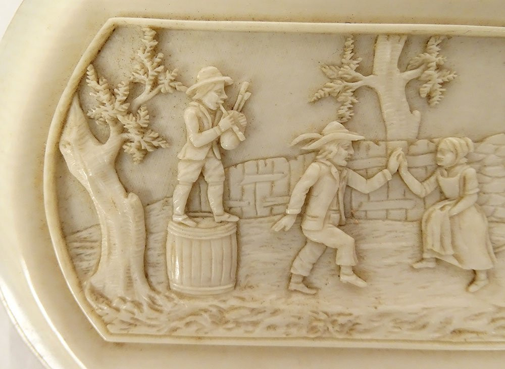 Ivory Dieppe Card Holder Wallet Case 19th Century Popular Dance Scene-photo-2