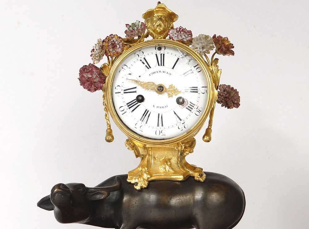 Louis XV Buffalo Clock Gilt Bronze Lacquered Wood Chinese Candelabra 18th Century-photo-3