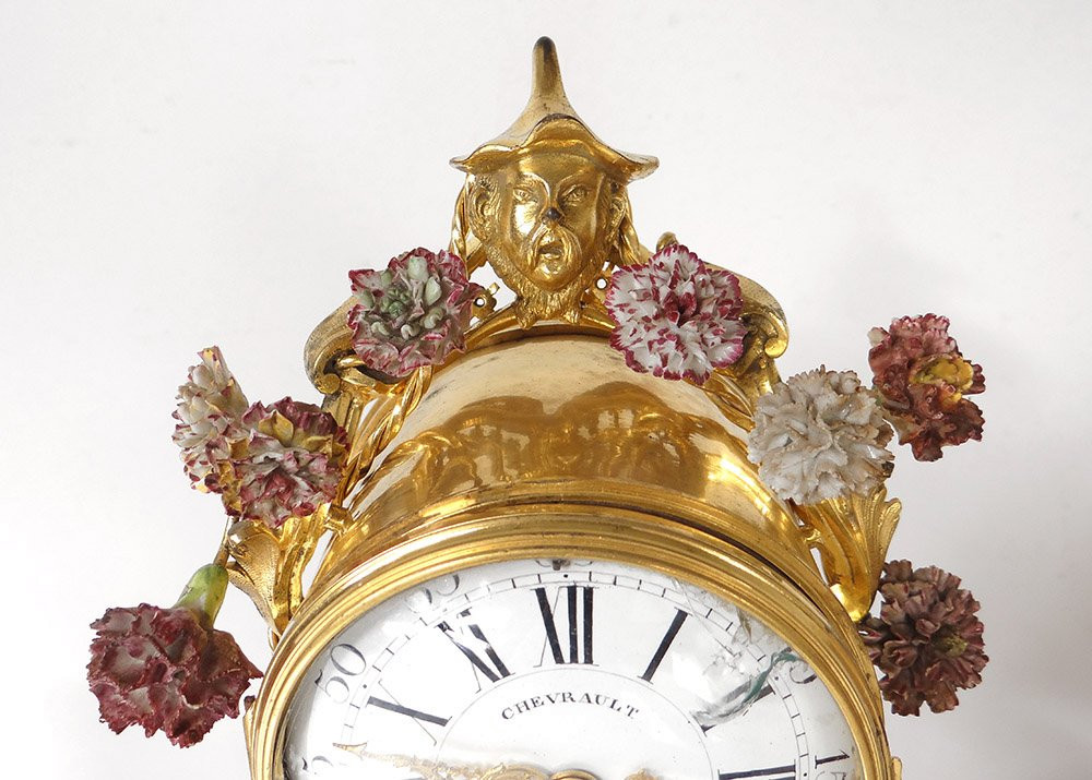 Louis XV Buffalo Clock Gilt Bronze Lacquered Wood Chinese Candelabra 18th Century-photo-4