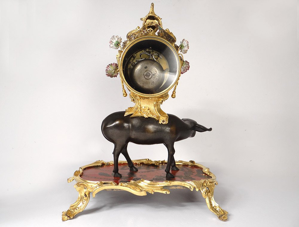 Louis XV Buffalo Clock Gilt Bronze Lacquered Wood Chinese Candelabra 18th Century-photo-3