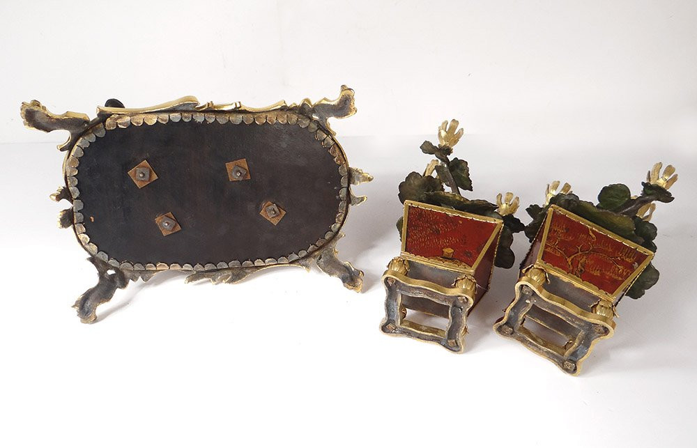 Louis XV Buffalo Clock Gilt Bronze Lacquered Wood Chinese Candelabra 18th Century-photo-6