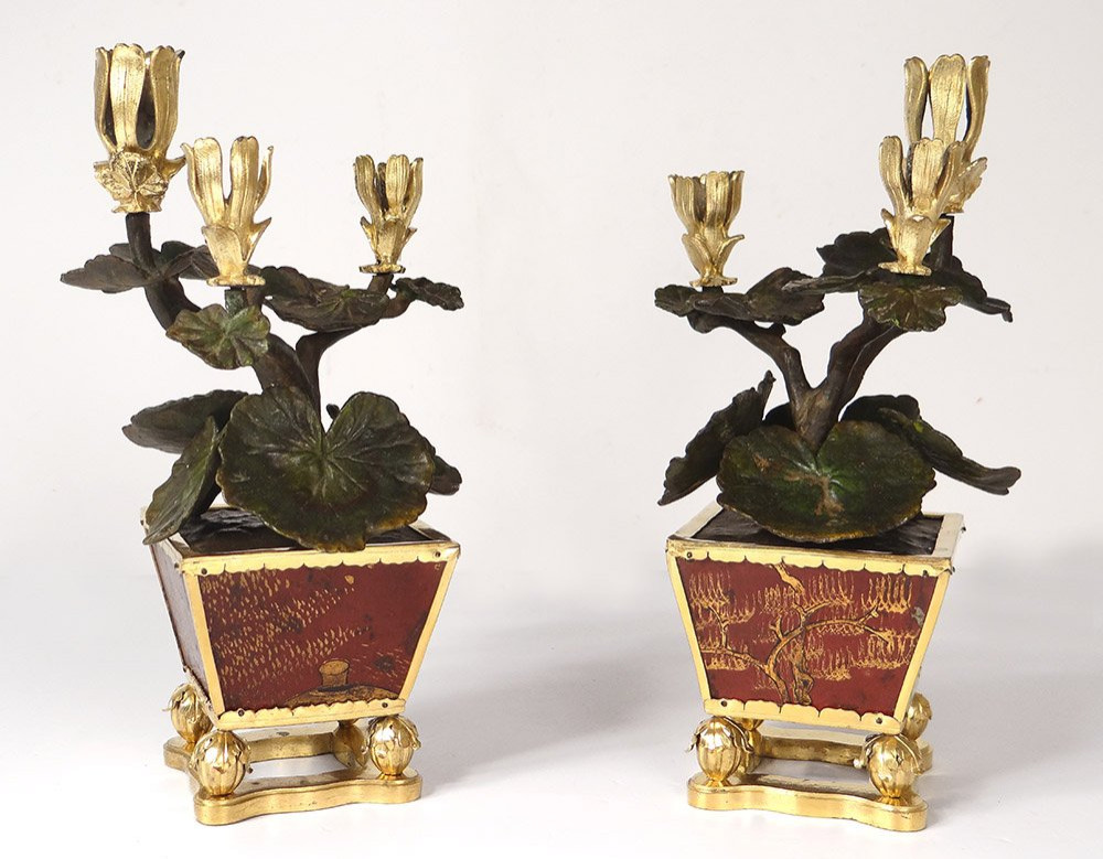 Louis XV Buffalo Clock Gilt Bronze Lacquered Wood Chinese Candelabra 18th Century-photo-7