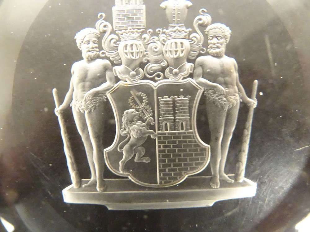 Presse-papier Cristal Gravé Armoiries Blason Famille Welczeck Silésie XIXè-photo-3